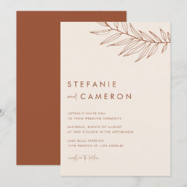 Boho Terracotta Minimalistisch Foliage Wedding Einladung