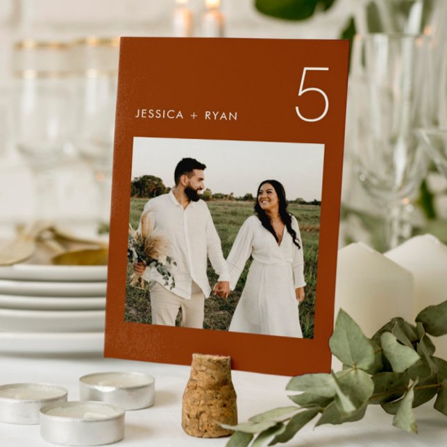Boho Terracotta Minimalistisch Wedding Foto Tischnummer (Von Creator hochgeladen)