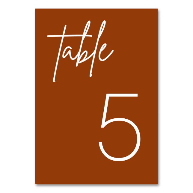 Boho Terracotta Minimalistische Hochzeitskarte Tischnummer (Vorderseite)