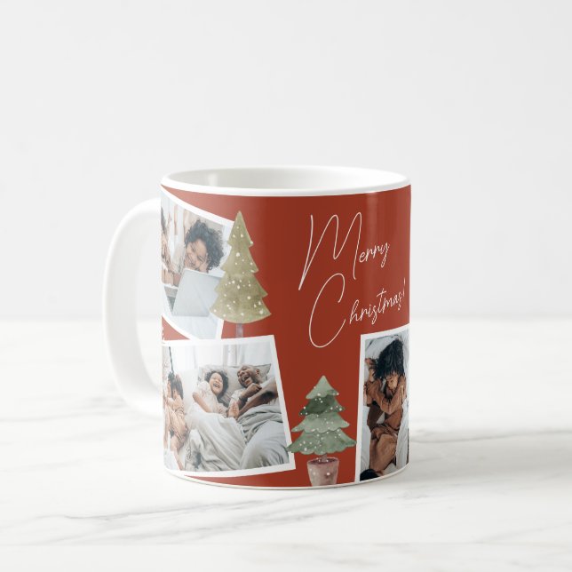 Boho Terracotta Multi Foto Weihnachtsbaum Kaffeetasse (Vorderseite Links)