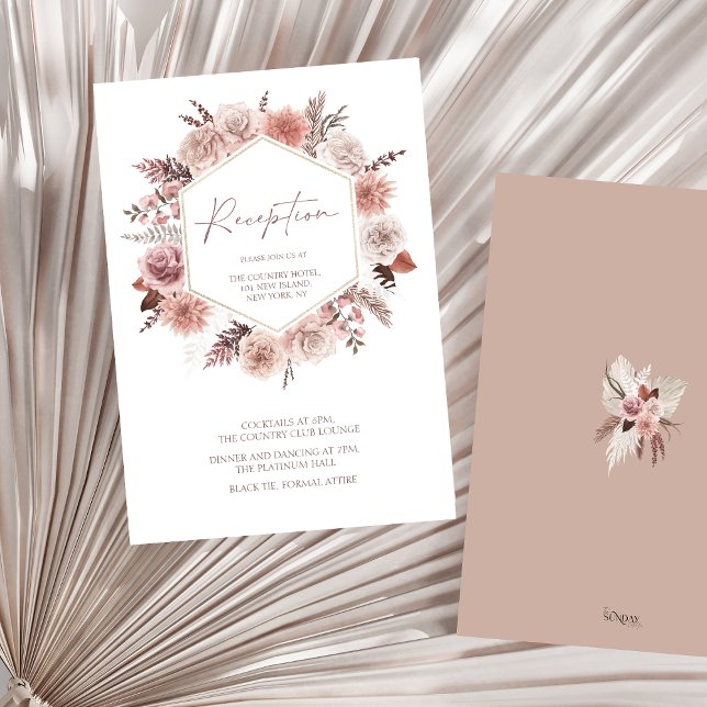 Boho Terracotta Neutral Floral Wreath Wedding Begleitkarte (Boho Dusty Pink Floral Wreath Wedding Reception Enclosure Card)