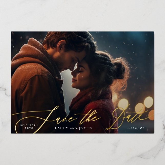 Boho Terracotta Orange Elegantes Gold Wedding Foto Folieneinladung (Vorderseite)