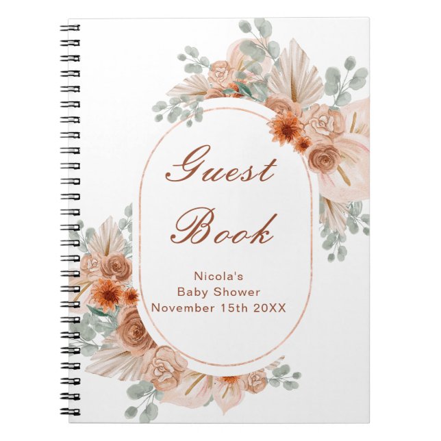 Boho Terracotta Pampa Grass Baby Shower Guest Book Notizblock (Vorderseite)