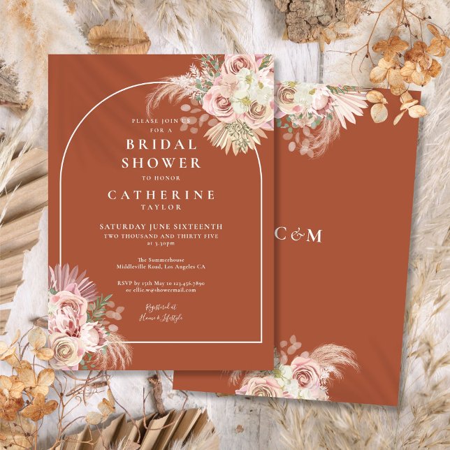 Boho Terracotta Pampas Grass Arch Brautparty Einladung (Boho Terracotta Pampas Grass Arch Bridal Shower Invitation)