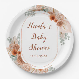 Boho Terracotta Pampas Grass Baby Dusche Pappteller