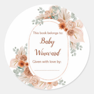 Boho Terracotta Pampas Grass Baby Dusche Runder Aufkleber