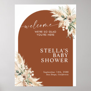 Boho Terracotta Pampas Grass Baby Shoster Poster