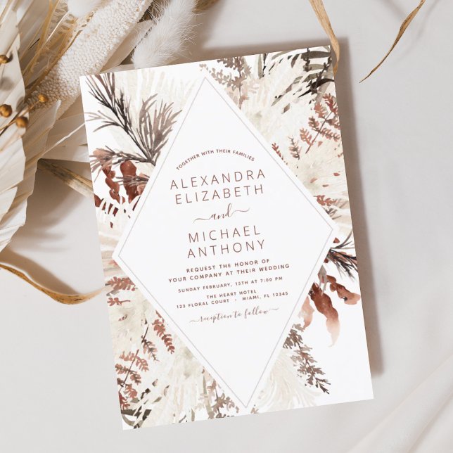 Boho Terracotta Pampas Grass Beige Wedding Einladung (Von Creator hochgeladen)