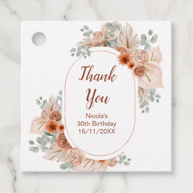 Boho Terracotta Pampas Grass Birthday Geschenkanhänger (Vorderseite)