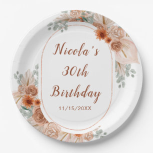 Boho Terracotta Pampas Grass Birthday Pappteller