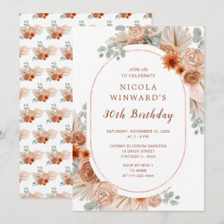 Boho Terracotta Pampas Grass Birthday Party Einladung