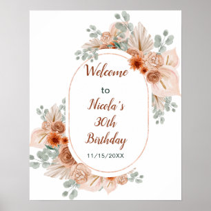 Boho Terracotta Pampas Grass Birthday Poster