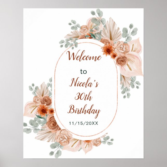 Boho Terracotta Pampas Grass Birthday Poster (Vorne)