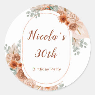 Boho Terracotta Pampas Grass Birthday Runder Aufkleber