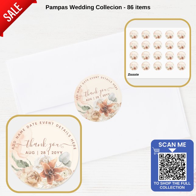 Boho Terracotta Pampas Grass Danke für die Klasse Runder Aufkleber (Von Creator hochgeladen)