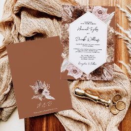 Boho Terracotta Pampas Grass Floral Wedding Einladung