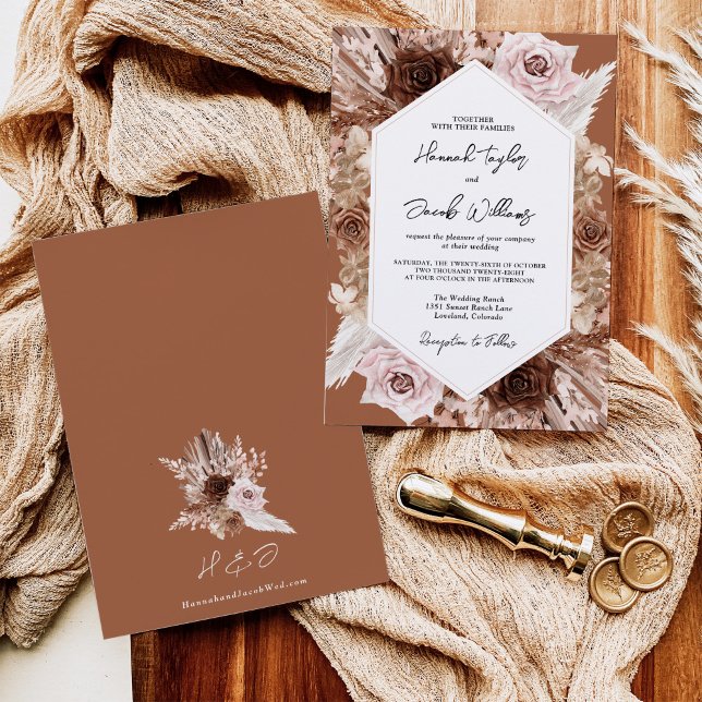Boho Terracotta Pampas Grass Floral Wedding Einladung (Von Creator hochgeladen)