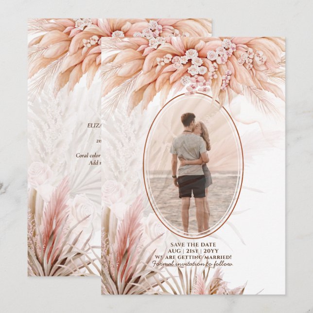 Boho Terracotta Pampas Grass FOTO Wedding Save The Date (Vorne/Hinten)