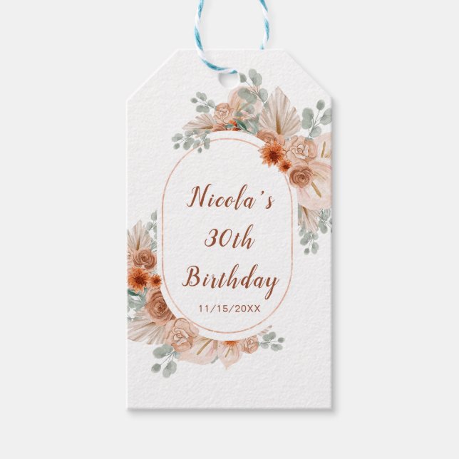 Boho Terracotta Pampas Grass Geschenkanhänger (Vorderseite)