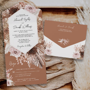 Boho Terracotta Pampas Grass mit UAWG Wedding All In One Einladung
