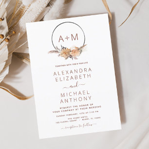 Boho Terracotta Pampas Grass Monogram Wedding Invi Einladung