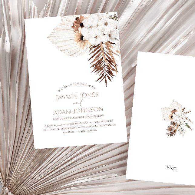 Boho Terracotta Pampas Grass Orchid Wedding Einladung (Boho Terracotta Brown Pampas Grass Floral Wedding Invitation)
