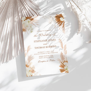 Boho Terracotta Pampas Grass Orchid Wedding Einladung