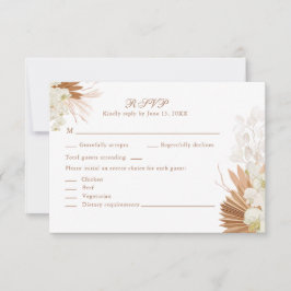 Boho Terracotta Pampas Grass Orchid Wedding RSVP Karte