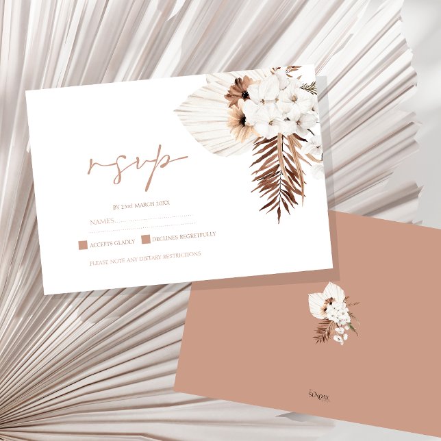 Boho Terracotta Pampas Grass Orchid Wedding RSVP Karte (Boho Terracotta Brown Pampas Grass Floral Wedding RSVP Card)