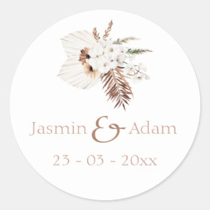Boho Terracotta Pampas Grass Orchid Wedding Runder Aufkleber