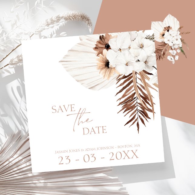 Boho Terracotta Pampas Grass Orchid Wedding Save The Date (Boho Terracotta Brown Pampas Grass Floral Wedding Save The Date)