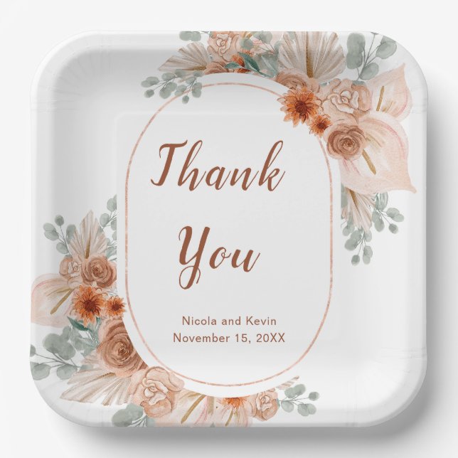 Boho Terracotta Pampas Grass Pappteller (Vorderseite)