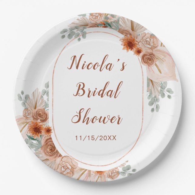 Boho Terracotta Pampas Grass Pappteller (Vorderseite)