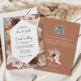 Boho Terracotta Pampas Grass QR Code UAWG Wedding Einladung
