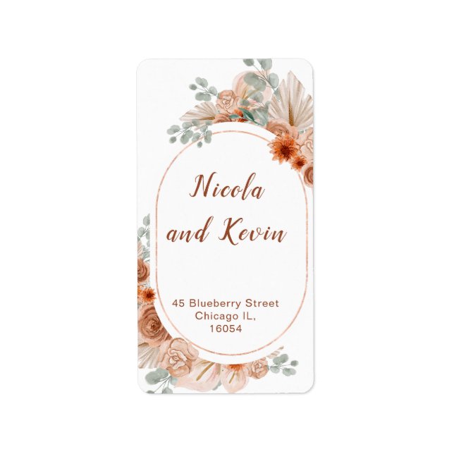 Boho Terracotta Pampas Grass Registry Adressaufkleber (Vorne)