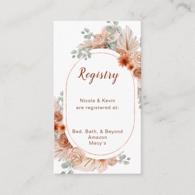 Boho Terracotta Pampas Grass Registry Begleitkarte (Vorderseite)