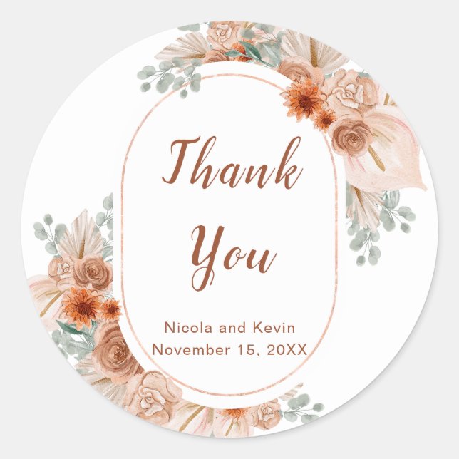 Boho Terracotta Pampas Grass Runder Aufkleber (Vorderseite)