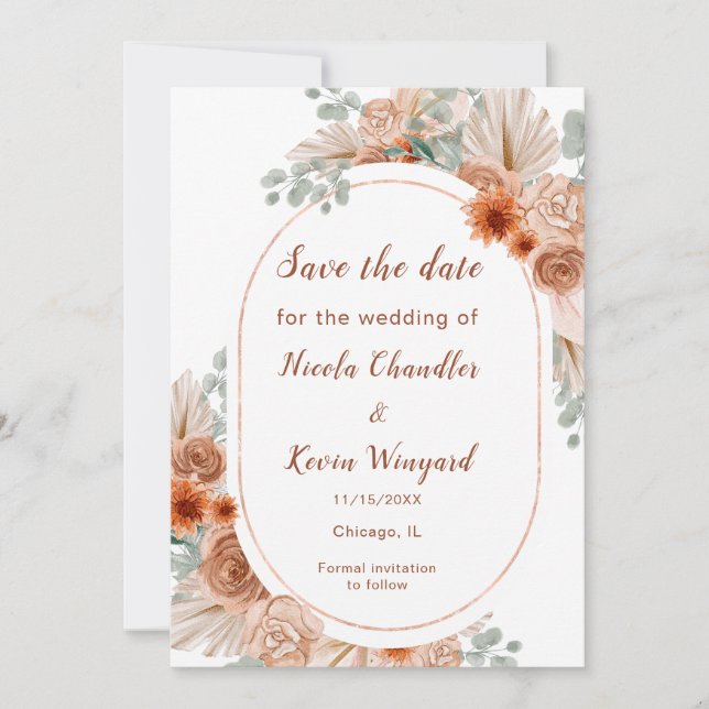 Boho Terracotta Pampas Grass Save the Date (Vorderseite)