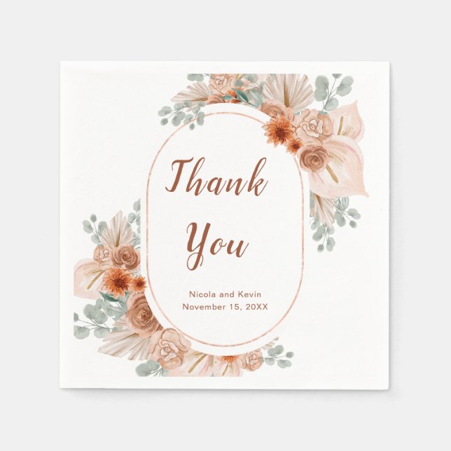 Boho Terracotta Pampas Grass Serviette (Vorderseite)