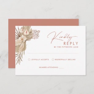 Boho Terracotta Pampas Grass UAWG Reply Card RSVP Karte