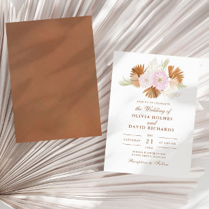 Boho Terracotta Pampas Grass und Blume Hochzeit Einladung