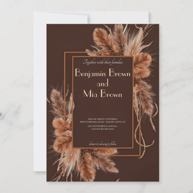 Boho Terracotta Pampas Grass Wedding Einladung (Vorderseite)