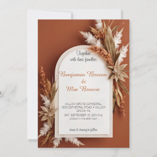 Boho Terracotta Pampas Grass Wedding Einladung