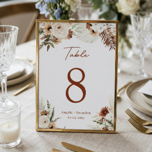 Boho Terracotta Pampas Grass Wedding Tischnummer