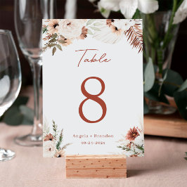 Boho Terracotta Pampas Grass Wedding Tischnummer