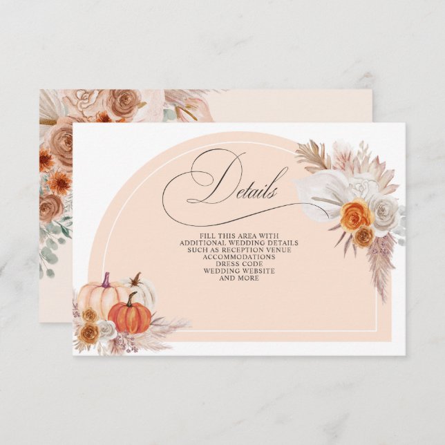 Boho Terracotta Pampas Pumpkins Falldetails Begleitkarte (Vorne/Hinten)