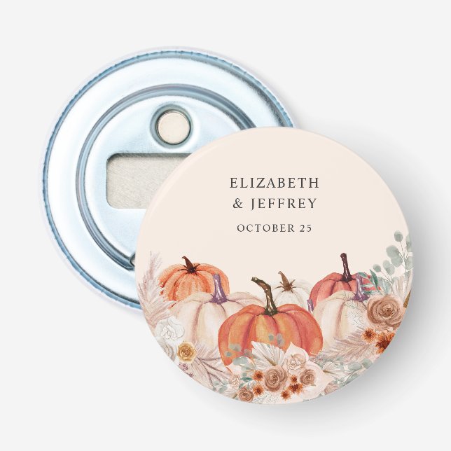 Boho Terracotta Pampas Pumpkins Hochzeit im Herbst Flaschenöffner (Vorderseite)