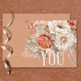 Boho Terracotta Peach & Cream Floral Wedding Dankeskarte