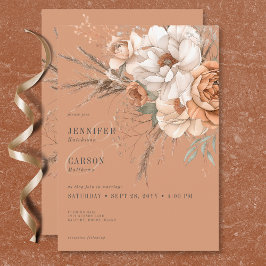 Boho Terracotta Peach & Cream Floral Wedding Einladung