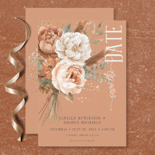 Boho Terracotta Peach & Cream Floral Wedding Save The Date